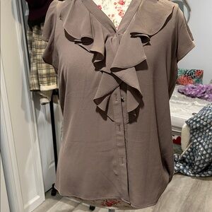 Calvin Klein Women's Ruffle Blouse - Taupe